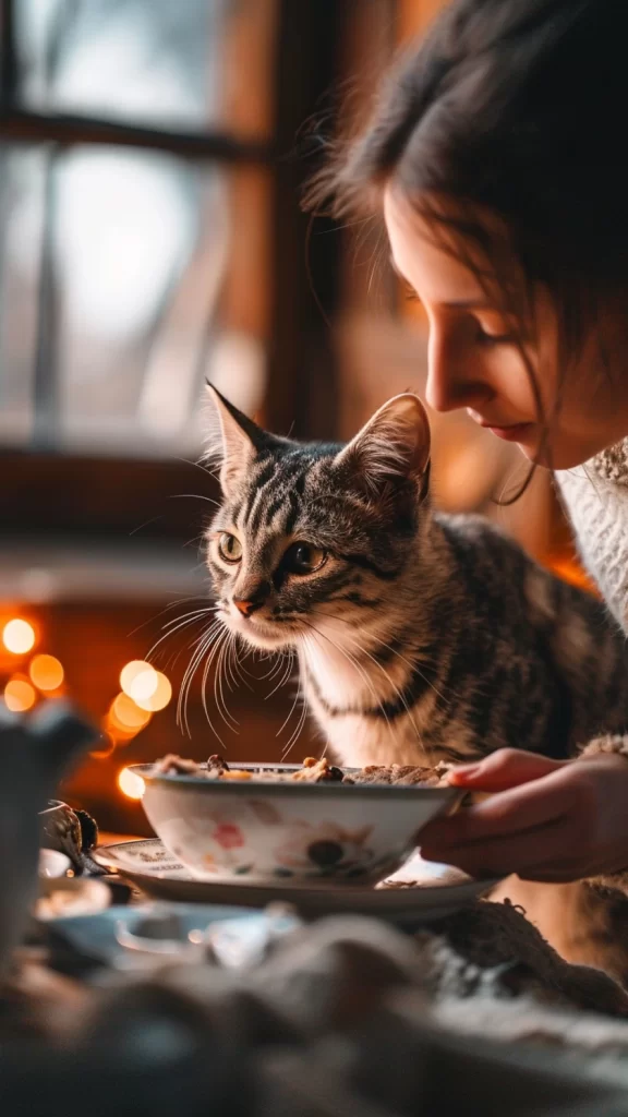 Mulher tratando seu gato